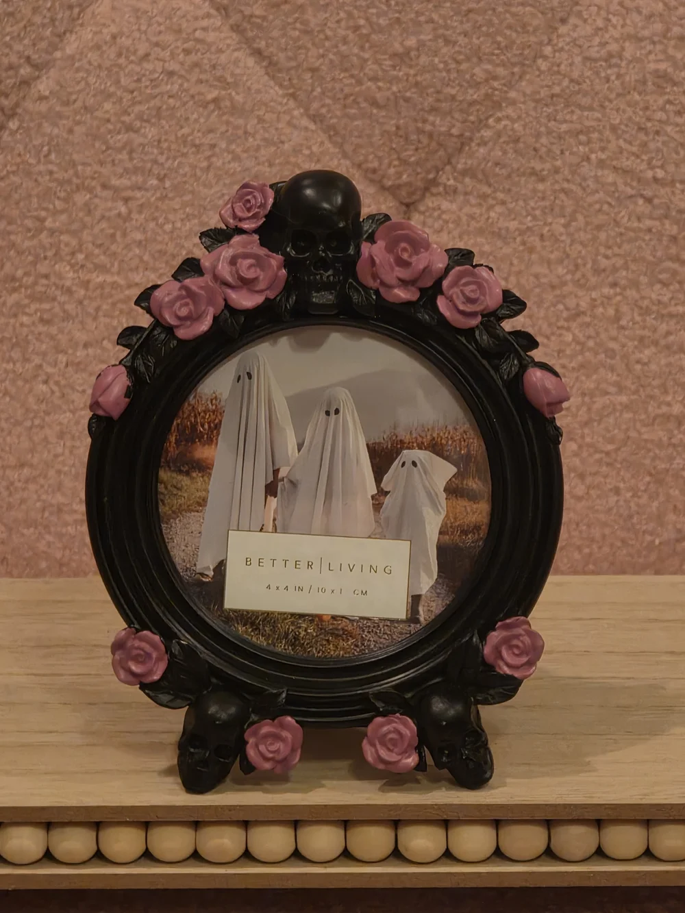 Gothic Black Picture Frame with Pink Rose Accents